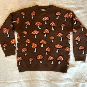 EARTHBOUND Brown Mushroom Pattern Sweater with Orange & Cream Accents